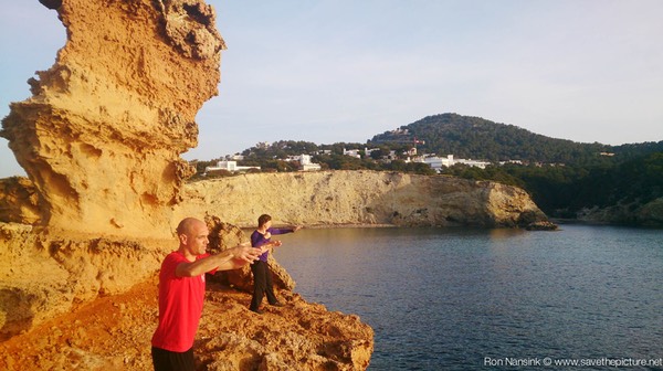 Taikiken training outside on the rocks Casa Gazebo, Ibiza 3