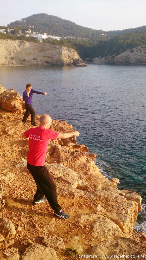 Taikiken training outside on the rocks Casa Gazebo, Ibiza 7